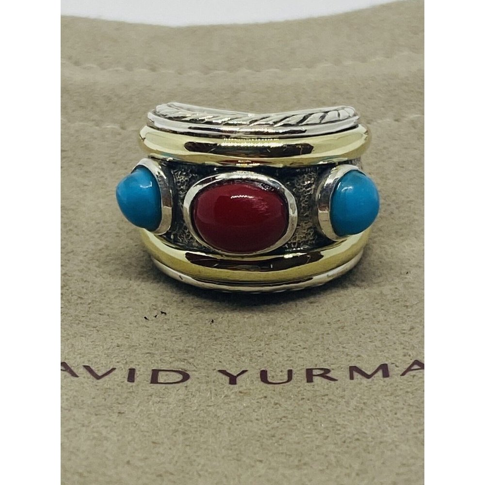 DAVID YURMAN 14K Gold Sterling Silver Turquoise Carnelian Renaissance Ring 5